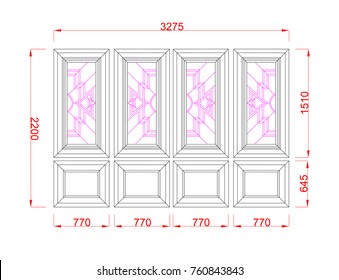 Door vintage line art with dimension black paint on the white background