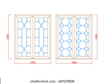 Door vintage vector with dimension two variant double door