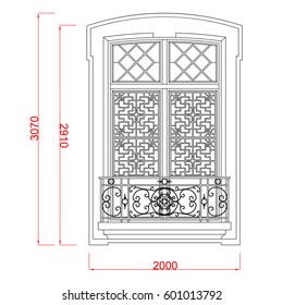 Door and window architectural sketch work vector line art in the white background with dimension