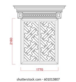 Door and window architectural sketch work vector line art in the white background with dimension