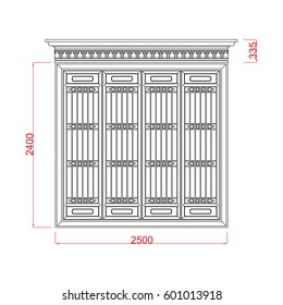 Door and window architectural sketch work vector line art in the white background with dimension