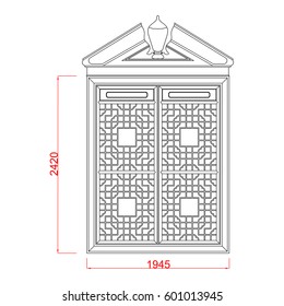 Door and window architectural sketch work vector line art in the white background with dimension