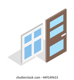 Door and window icon in isometric 3d style isolated on white background