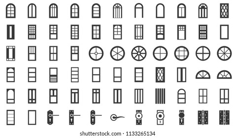 Door and window installation icon set, solid style