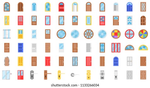 Door and window installation icon set, flat design