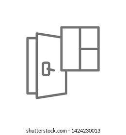 Door and window installation services, replacement line icon.