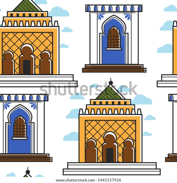モロッコのドアや窓の建築 壁飾りのシームレスな模様のベクター画像構築 観光旅行は モロッコの無端なテクスチャー テンプルや教会の玄関の壁紙のプリントビルに行きます のベクター画像素材 ロイヤリティフリー
