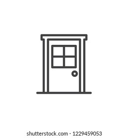 Door with window outline icon. linear style sign for mobile concept and web design. Entrance door simple line vector icon. Symbol, logo illustration. Pixel perfect vector graphics