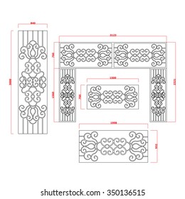 Door and window railing with dimension sketch