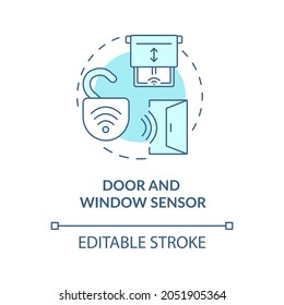 Door and window sensor blue concept icon. Sensor security system abstract idea thin line illustration. Device monitors if door is opened, closed. Vector isolated outline color drawing. Editable stroke