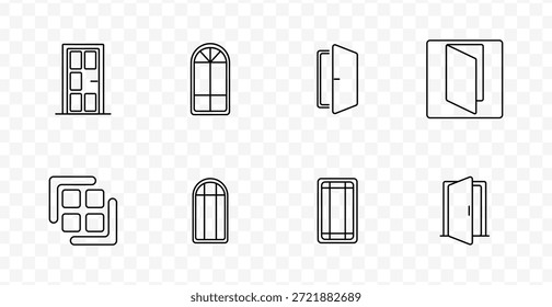 Door and window set icon. Classic entrance, arched window, open door, glass frame, home architecture, interior design, access point, ventilation element. - Powered by Shutterstock - Get 15% off with code: PIKWIZARD15