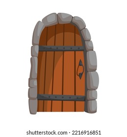 Door to witch tower vector illustration. Cute wooden door to room or library in wizard school. Magic, fairy tale, Halloween concept