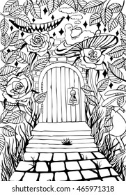 door in wonderland. coloring for adults. 