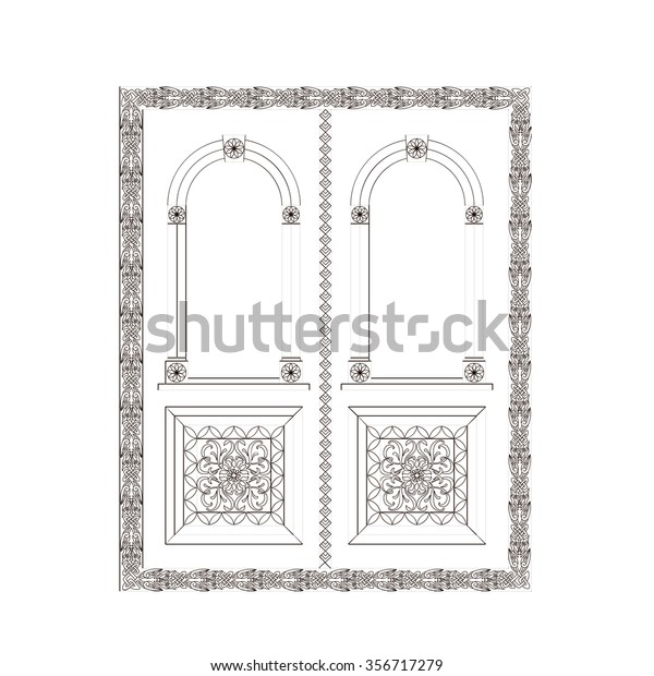 Door Wood Carving Design Double Door Stock Vector Royalty