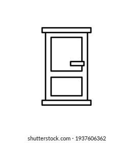 door, wooden entrance icon in flat black line style, isolated on white background 