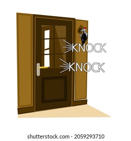 Door With Woodpecker Bird For Poster, Card Or Banner Of National Knock Knock Joke Day