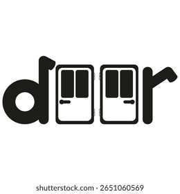 Door word concept. Doors replace letters. Bold typographic idea. Home access symbol.