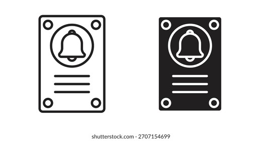 Türklingel-Symbol in schwarzem Strich, Vektordesign und flache, feste Version auf weißem Hintergrund