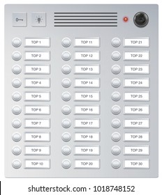 Doorbells. Video intercom system of apartment building with anonymous name plates of unknown residents - isolated vector illustration on white background.