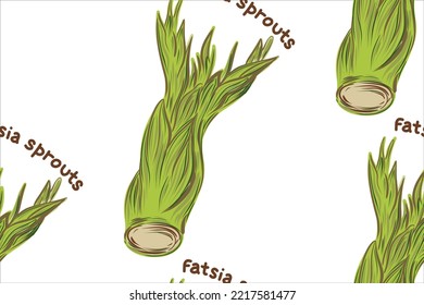 Dooreup, Fatsia Sprouts Vector seamless Pattern. It is a vegetable that is eaten in spring in Korea.