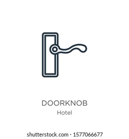 Doorknob icon. Thin linear doorknob outline icon isolated on white background from hotel collection. Line vector sign, symbol for web and mobile