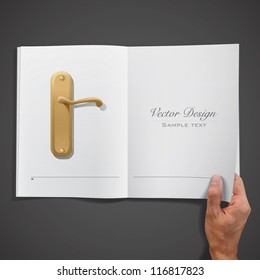 Doorknob inside a book. Vector design.