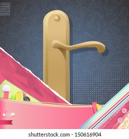 Doorknob over vintage background. Vector design.