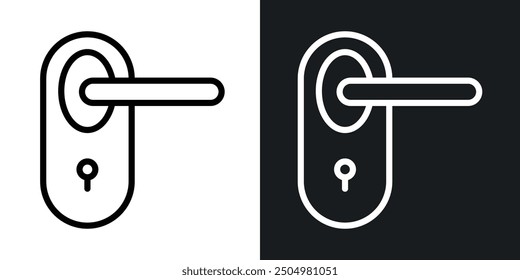 Conjunto de iconos de Vector de pomo de puerta en blanco y negro con estilo relleno y delineado.