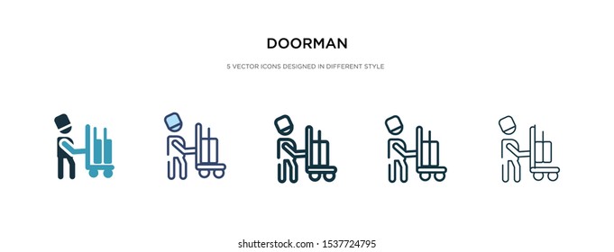 Doorman Icon In Different Style Vector Illustration. Two Colored And Black Doorman Vector Icons Designed In Filled, Outline, Line And Stroke Style Can Be Used For Web, Mobile, Ui