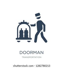 doorman icon vector on white background, doorman trendy filled icons from Transportation collection, doorman vector illustration