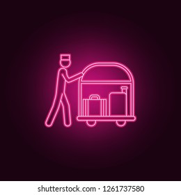 doorman with luggage icon. Elements of hotel in neon style icons. Simple icon for websites, web design, mobile app, info graphics