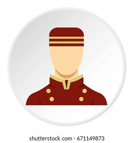 Doorman in red uniform icon in flat circle isolated vector illustration for web