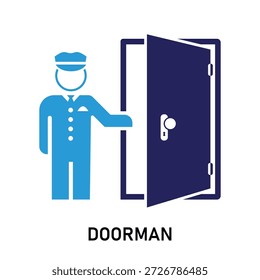 Doorman vector icon uniformed man opening door hospitality service concept vector element