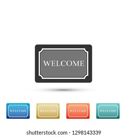 Doormat with the text Welcome icon isolated on white background. Welcome mat sign. Set elements in colored icons. Flat design. Vector Illustration