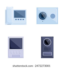 Doorphone icons set cartoon vector. Video audio door phone entry system. Entrance security device