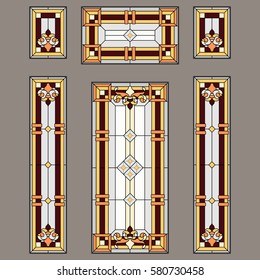 Doors classic - stained glass. Vector.