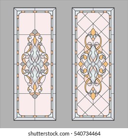 Doors in classic style - stained glass. Vector.