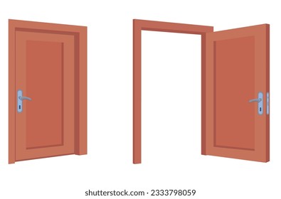 Doors closed and open. Vector illustration in flat style design, isolated on white background