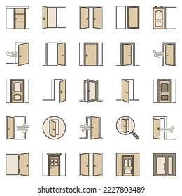 Doors colored icons set - Exit or Entrance Door concept vector signs collection