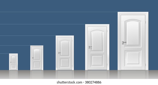 Doors of different heights similar to the graph of growth in the interior of the room in the vector