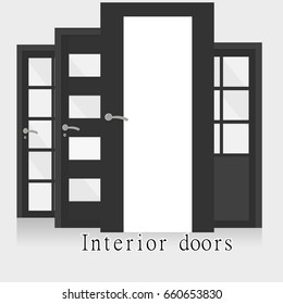 Doors of different shapes on a white background.Interiors doors