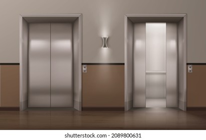 doors elevator .realistic open chrome metal office elevator vector Illustration