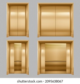 Doors Elevator .realistic Open Gold Office Elevator Vector Illustration