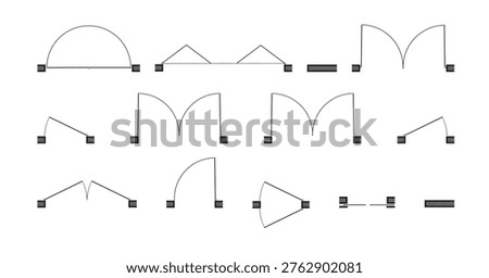 Doors for floor plan top view. Architectural icons for interior project. Construction graphic design element. Vector illustration