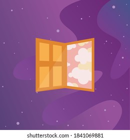 doors to heaven. outer space flies towards open portal Futuristic sci-fi illustration
