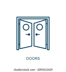 doors icon. Thin linear doors outline icon isolated on white background. Line vector doors sign, symbol for web and mobile
