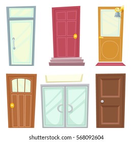 Doors Icons Set House Cartoon and Design Isolated Vector Illustration