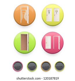 Doors inside a colorful buttons. Vector design.