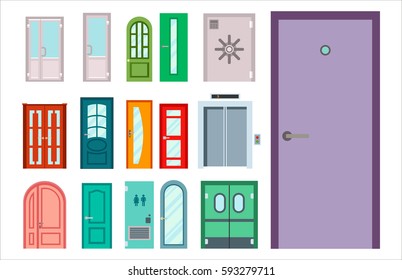 Doors isolated vector illustration entrance doorway home house interior exit design architecture entry set enter object front wooden handle close