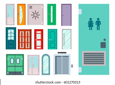 Doors isolated vector illustration entrance doorway home house interior exit design architecture entry set enter object front wooden handle close